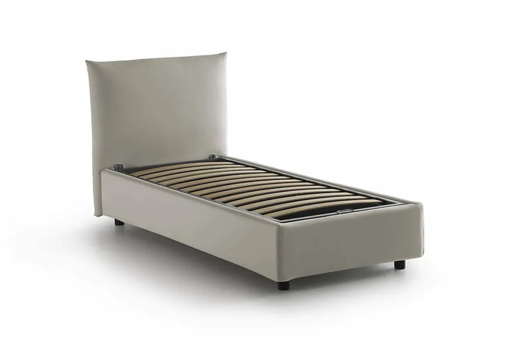 Lit simple Dborbe, Lit coffre avec revêtement en tissu, Ouverture latérale, avec matelas 80x190 cm inclus, Beige>Talamo Italia Sale