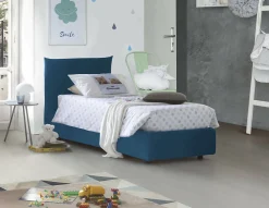 Lit simple Dborbe, Lit coffre avec revêtement en tissu, Ouverture latérale, avec matelas 80x190 cm inclus, Bleu>Talamo Italia Sale