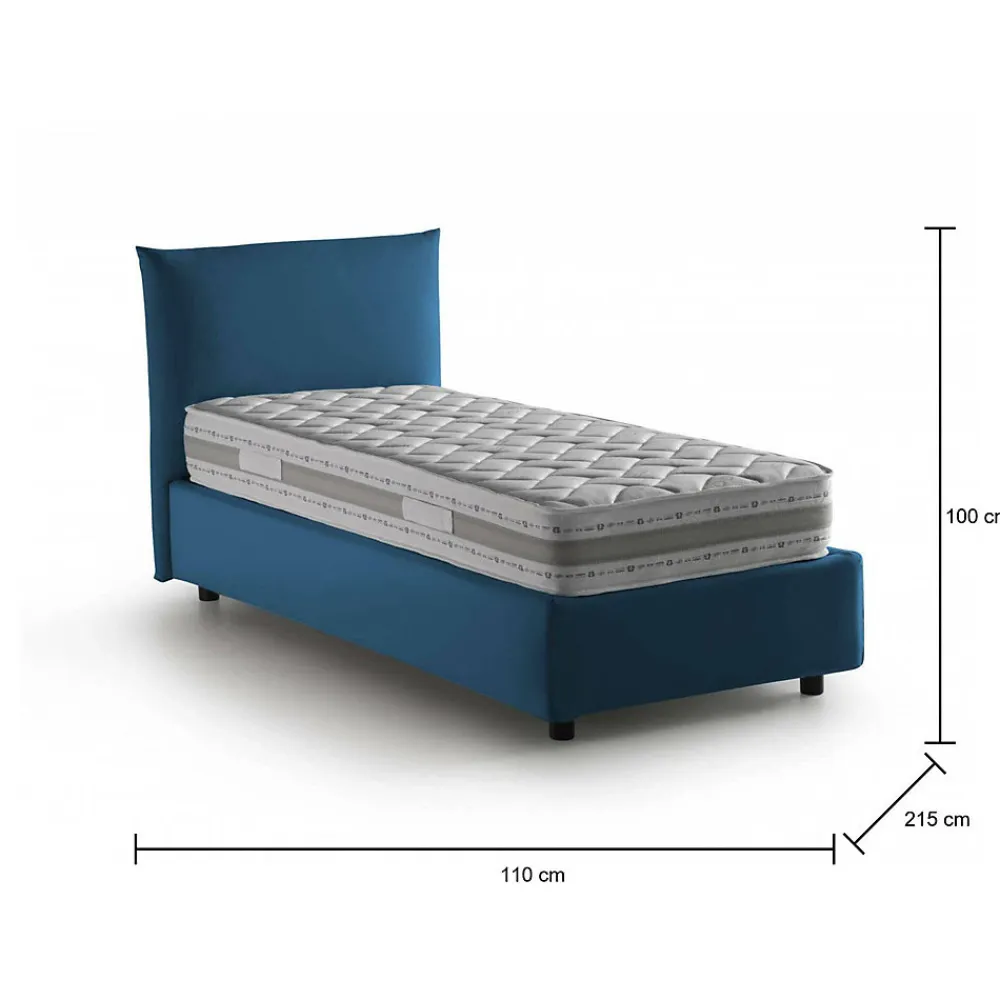 Lit simple Dborbe, Lit coffre avec revêtement en tissu, Ouverture latérale, avec matelas 80x190 cm inclus, Bleu>Talamo Italia Sale