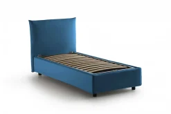 Lit simple Dborbe, Lit coffre avec revêtement en tissu, Ouverture latérale, avec matelas 80x190 cm inclus, Bleu><noscript><img width=