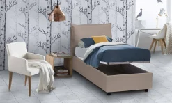 Talamo Italia Lit simple Dbruman, Lit coffre avec revêtement en similcuir, Ouverture frontale, adapté pour matelas 80x200 cm, Taupe* Lit Coffre
