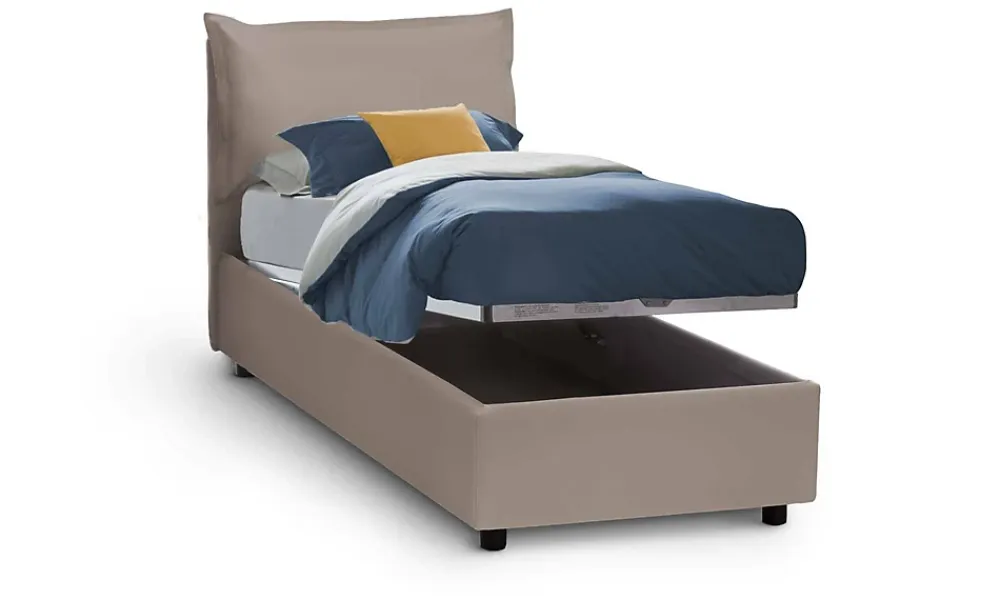 Talamo Italia Lit simple Dbruman, Lit coffre avec revêtement en similcuir, Ouverture frontale, adapté pour matelas 80x200 cm, Taupe* Lit Coffre
