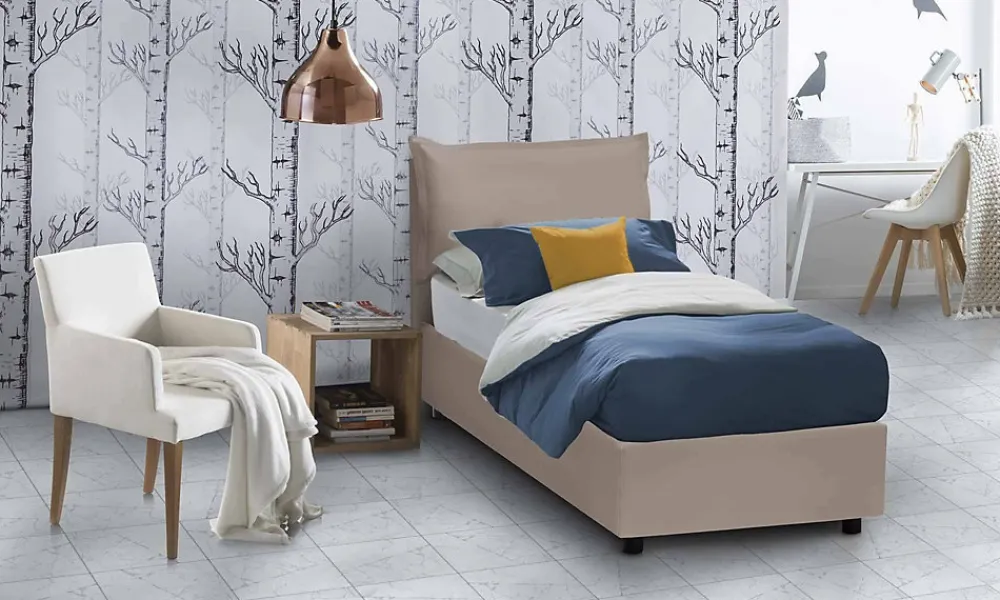 Talamo Italia Lit simple Dbruman, Lit coffre avec revêtement en similcuir, Ouverture frontale, adapté pour matelas 80x200 cm, Taupe* Lit Coffre