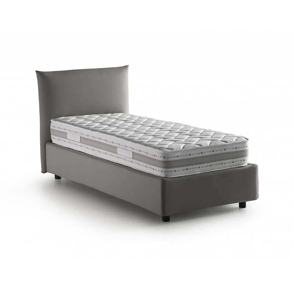 Lit simple Dbut, Lit coffre avec revêtement en tissu, 100% Made in Italy, Ouverture frontale, avec matelas 80x190 cm inclus, Gris>Talamo Italia Sale