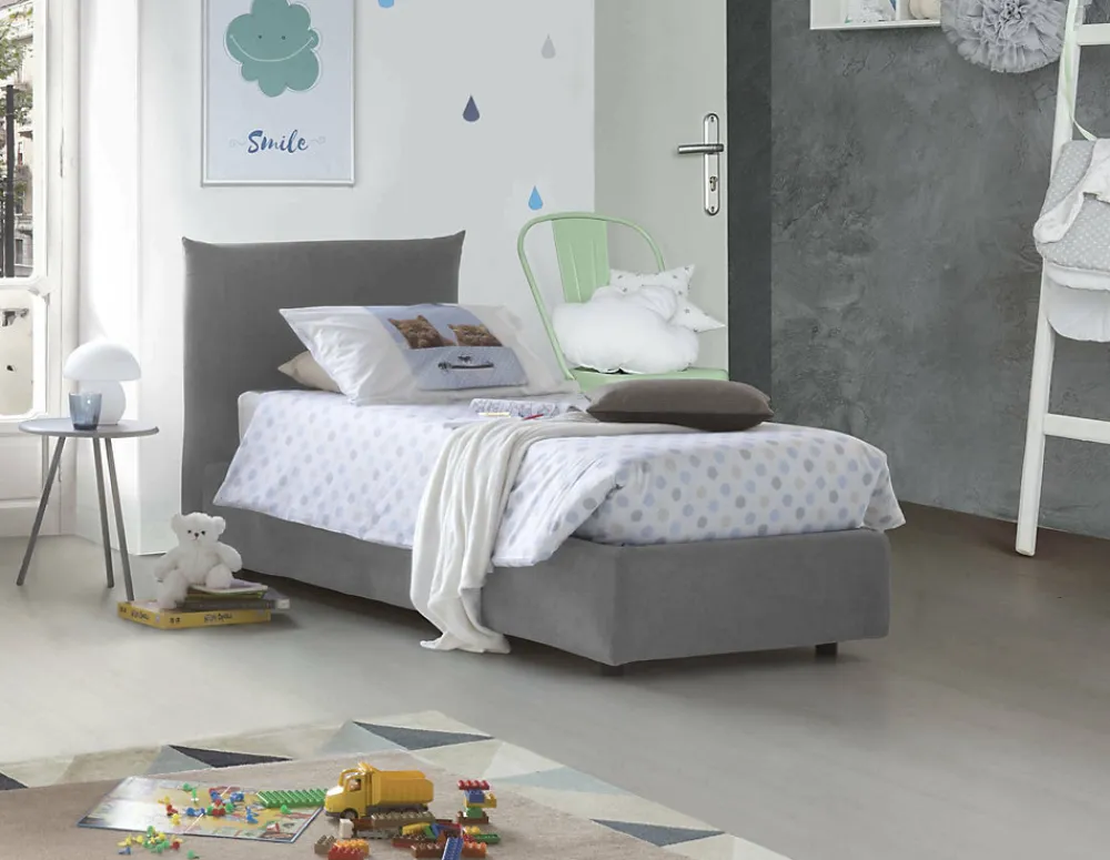 Lit simple Dbut, Lit coffre avec revêtement en tissu, 100% Made in Italy, Ouverture frontale, avec matelas 80x190 cm inclus, Gris>Talamo Italia Sale