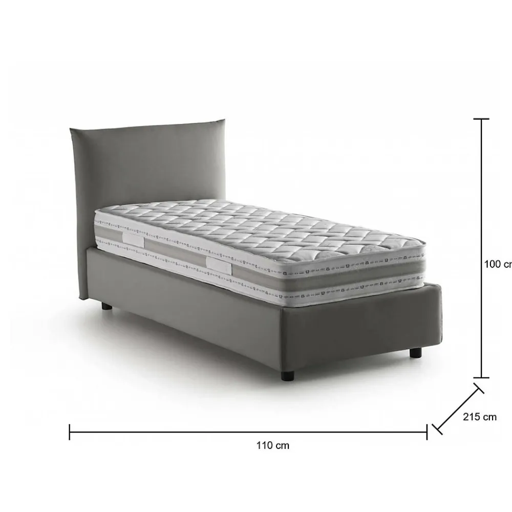 Lit simple Dbut, Lit coffre avec revêtement en tissu, 100% Made in Italy, Ouverture frontale, avec matelas 80x190 cm inclus, Gris>Talamo Italia Sale