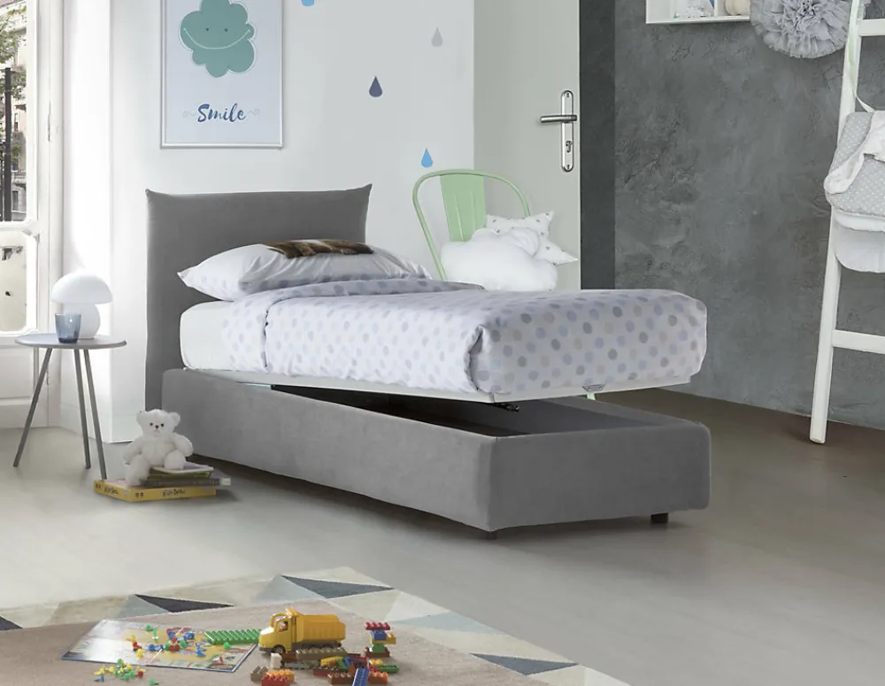 Lit simple Dbut, Lit coffre avec revêtement en tissu, 100% Made in Italy, Ouverture frontale, avec matelas 80x190 cm inclus, Gris>Talamo Italia Sale