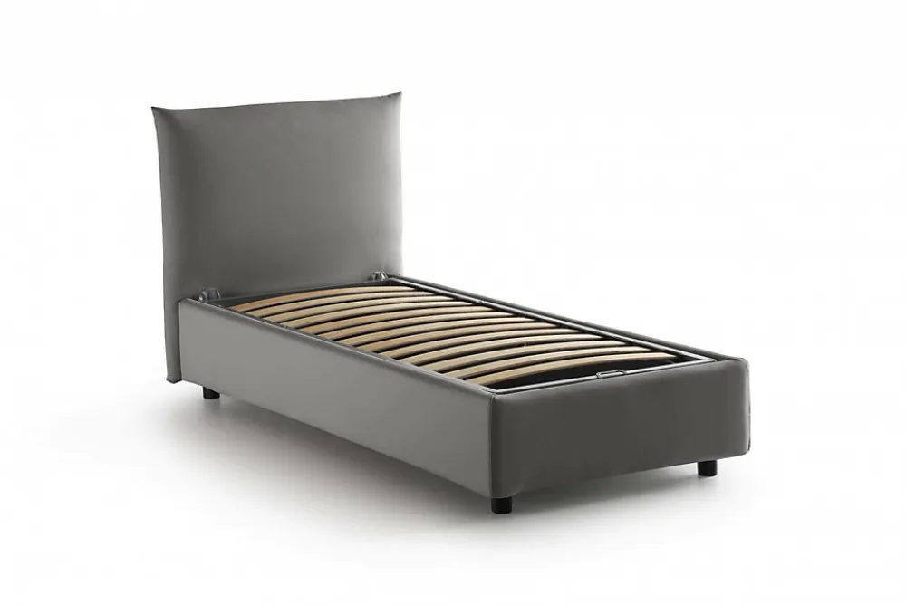 Lit simple Dbut, Lit coffre avec revêtement en tissu, 100% Made in Italy, Ouverture frontale, avec matelas 80x190 cm inclus, Gris>Talamo Italia Sale
