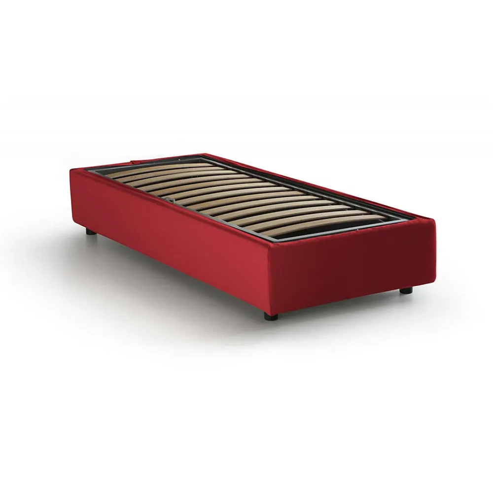 Talamo Italia Lit simple Dhol, Lit coffre avec revêtement en tissu, Ouverture latérale, adapté pour matelas 80x190 cm, Rouge* Lit Coffre