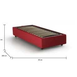 Talamo Italia Lit simple Dhol, Lit coffre avec revêtement en tissu, Ouverture latérale, adapté pour matelas 80x190 cm, Rouge* Lit Coffre