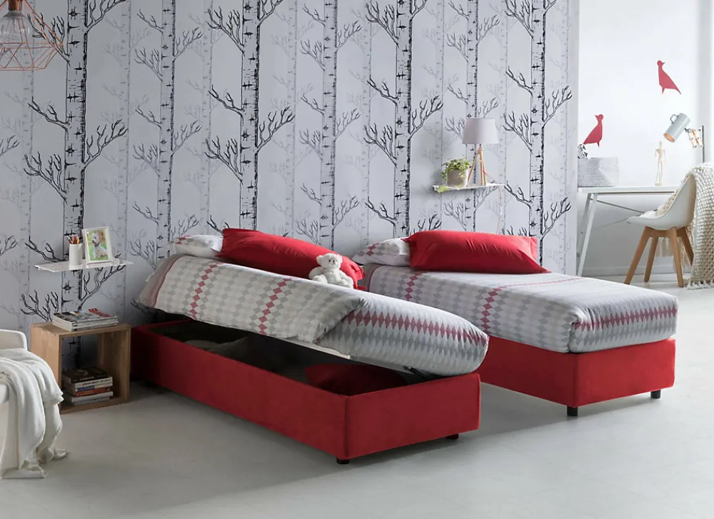Talamo Italia Lit simple Dhol, Lit coffre avec revêtement en tissu, Ouverture latérale, adapté pour matelas 80x190 cm, Rouge* Lit Coffre