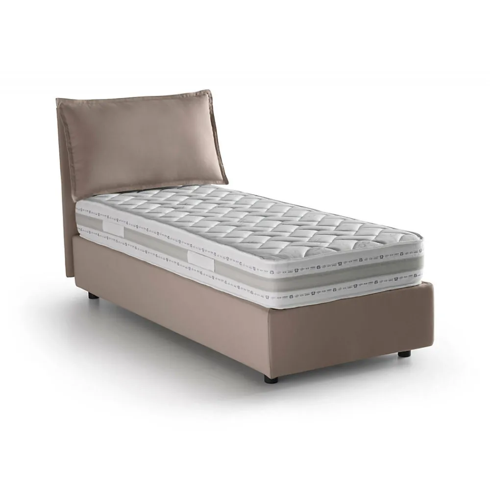 Lit simple Dloset, Lit coffre avec revêtement en tissu, Ouverture frontale, avec matelas 90x190 cm inclus, Taupe>Talamo Italia Online