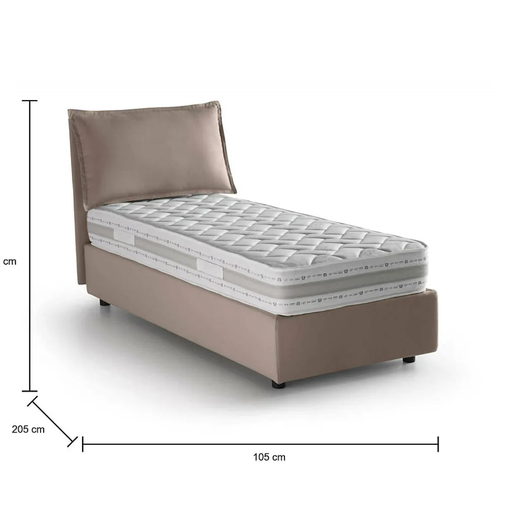 Lit simple Dloset, Lit coffre avec revêtement en tissu, Ouverture frontale, avec matelas 90x190 cm inclus, Taupe>Talamo Italia Online