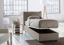 Lit simple Dloset, Lit coffre avec revêtement en tissu, Ouverture frontale, avec matelas 90x190 cm inclus, Taupe><noscript><img width=