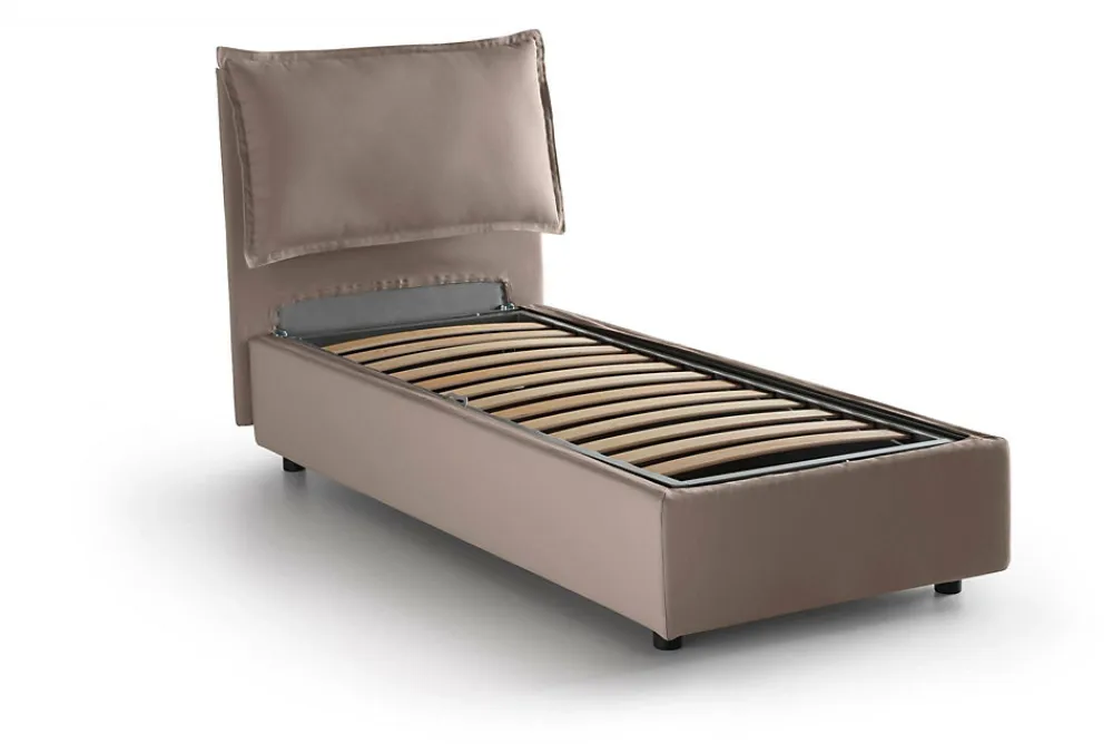 Lit simple Dloset, Lit coffre avec revêtement en tissu, Ouverture frontale, avec matelas 90x190 cm inclus, Taupe>Talamo Italia Online