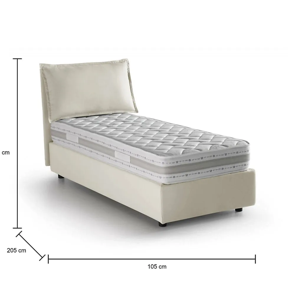 Talamo Italia Lit simple Dloset, Lit coffre avec revêtement en tissu, Ouverture frontale, avec matelas 90x190 cm inclus, Beige* Lit Coffre