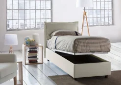 Talamo Italia Lit simple Dloset, Lit coffre avec revêtement en tissu, Ouverture frontale, avec matelas 90x190 cm inclus, Beige* Lit Coffre