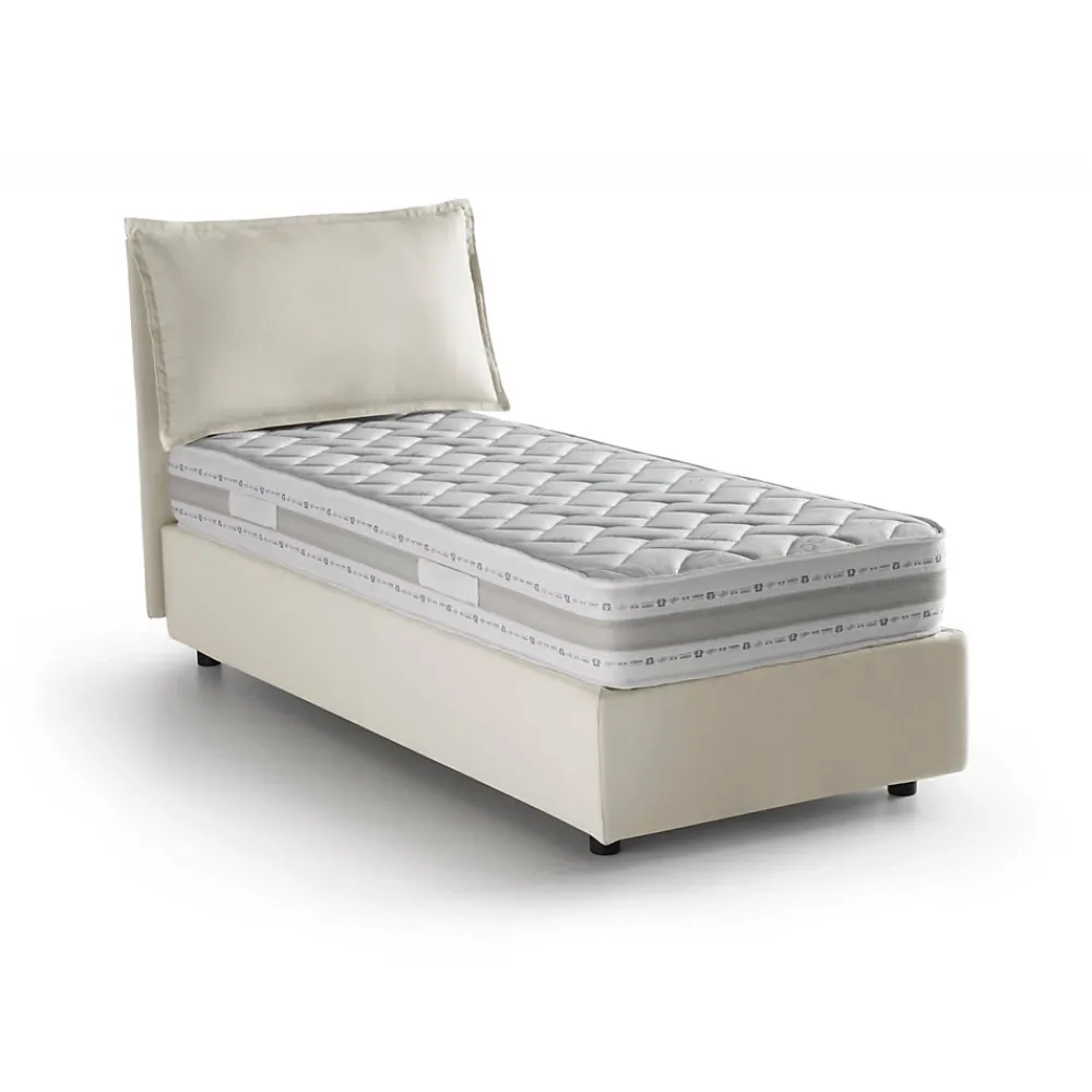 Talamo Italia Lit simple Dloset, Lit coffre avec revêtement en tissu, Ouverture frontale, avec matelas 90x190 cm inclus, Beige* Lit Coffre