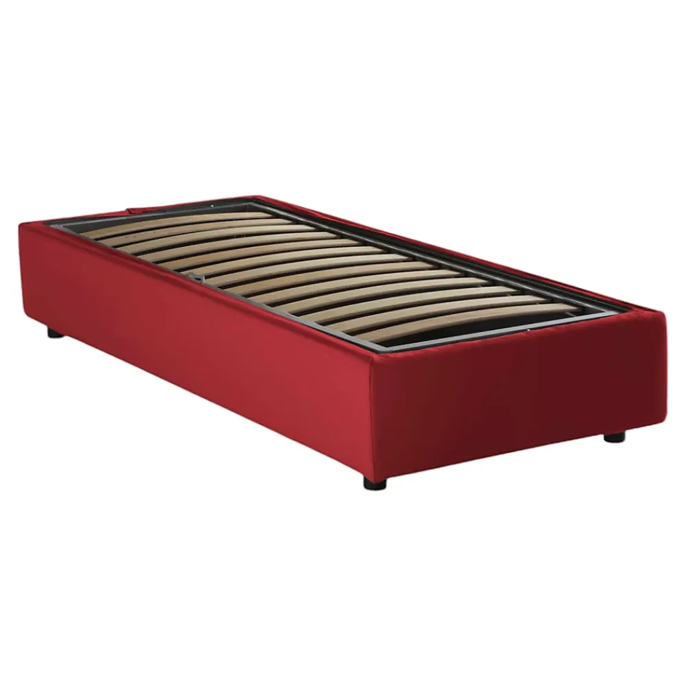 Talamo Italia Lit simple Dmaiell, Lit coffre avec revêtement en tissu, Ouverture frontale, avec matelas 80x200 cm inclus, Rouge* Lit Coffre