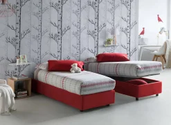 Talamo Italia Lit simple Dmaiell, Lit coffre avec revêtement en tissu, Ouverture frontale, avec matelas 80x200 cm inclus, Rouge* Lit Coffre