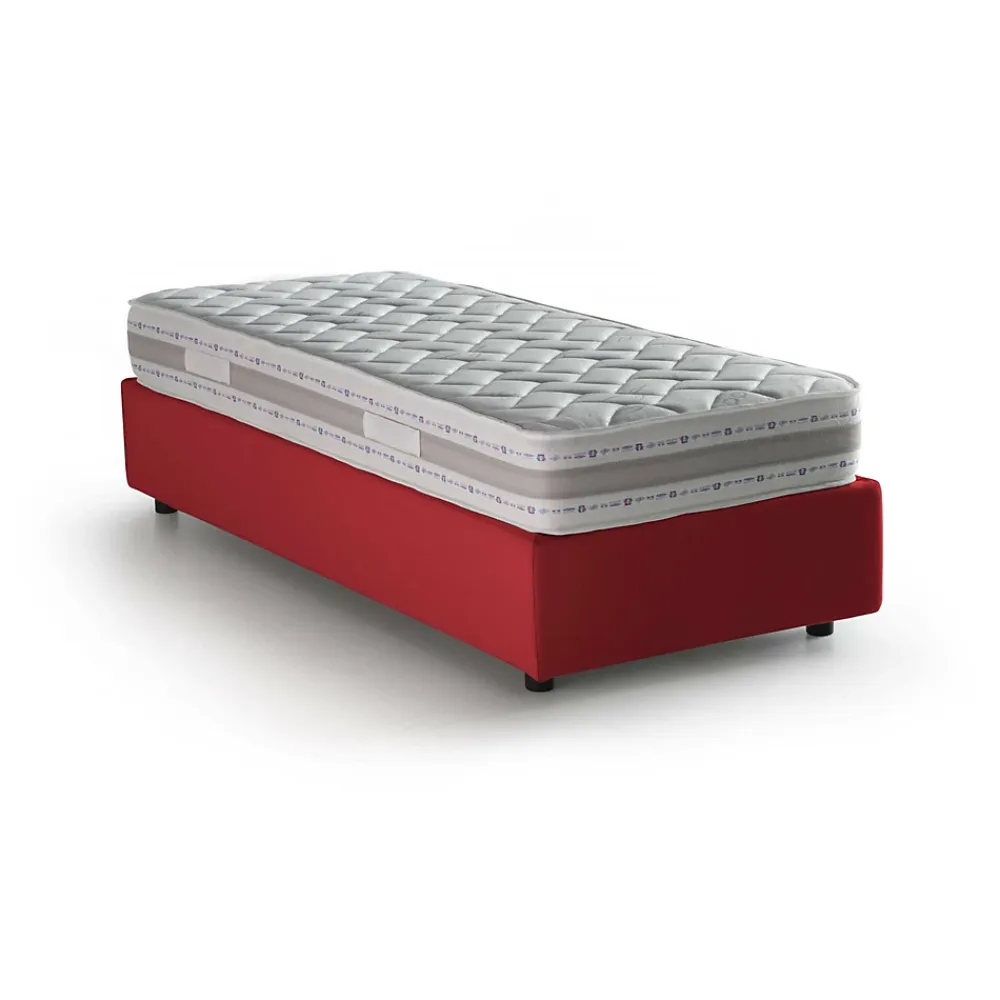 Talamo Italia Lit simple Dmaiell, Lit coffre avec revêtement en tissu, Ouverture frontale, avec matelas 80x200 cm inclus, Rouge* Lit Coffre