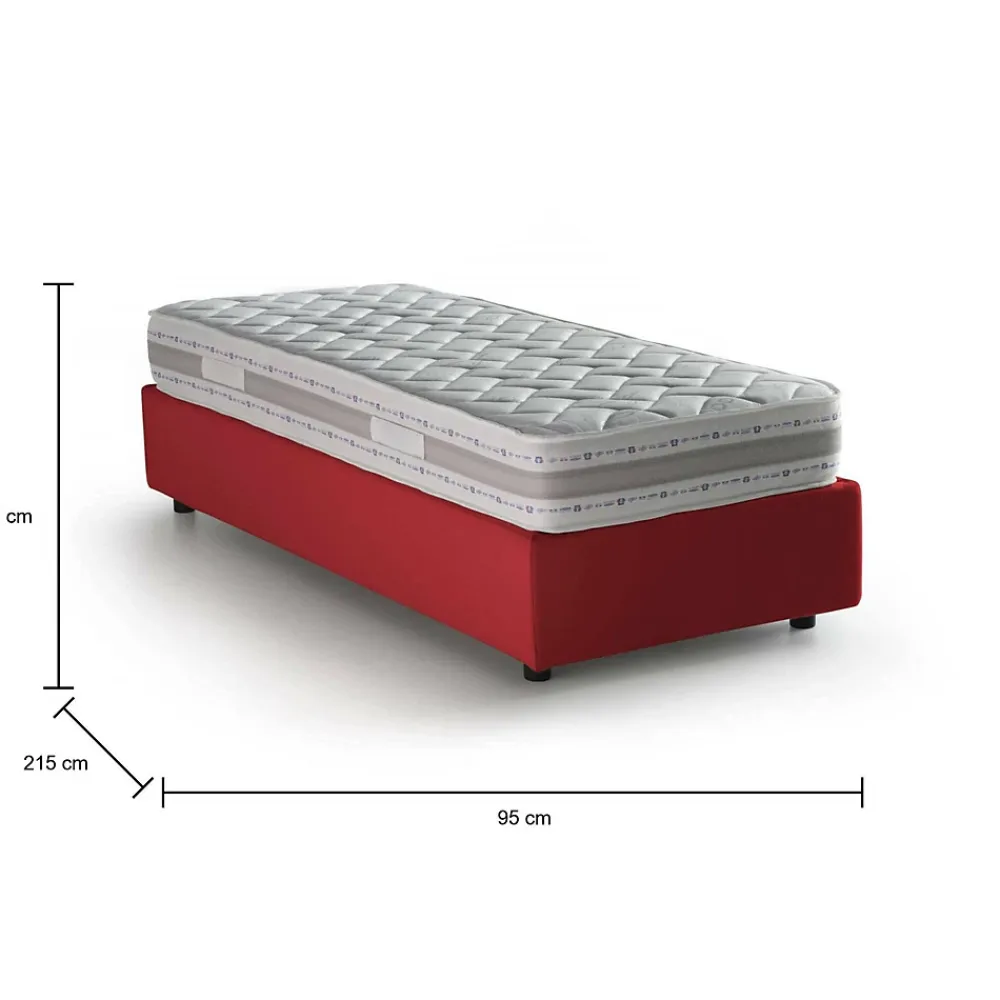 Talamo Italia Lit simple Dmaiell, Lit coffre avec revêtement en tissu, Ouverture frontale, avec matelas 80x200 cm inclus, Rouge* Lit Coffre