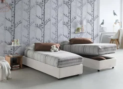 Talamo Italia Lit simple Dmaiell, Lit coffre avec revêtement en tissu, Ouverture frontale, avec matelas 80x200 cm inclus, Blanc* Lit Coffre
