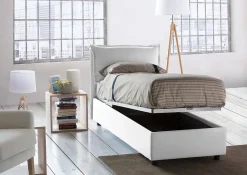 Talamo Italia Lit simple Dmarcon, Lit coffre avec revêtement en tissu, Ouverture frontale, avec matelas 80x200 cm inclus, Blanc* Lit Coffre