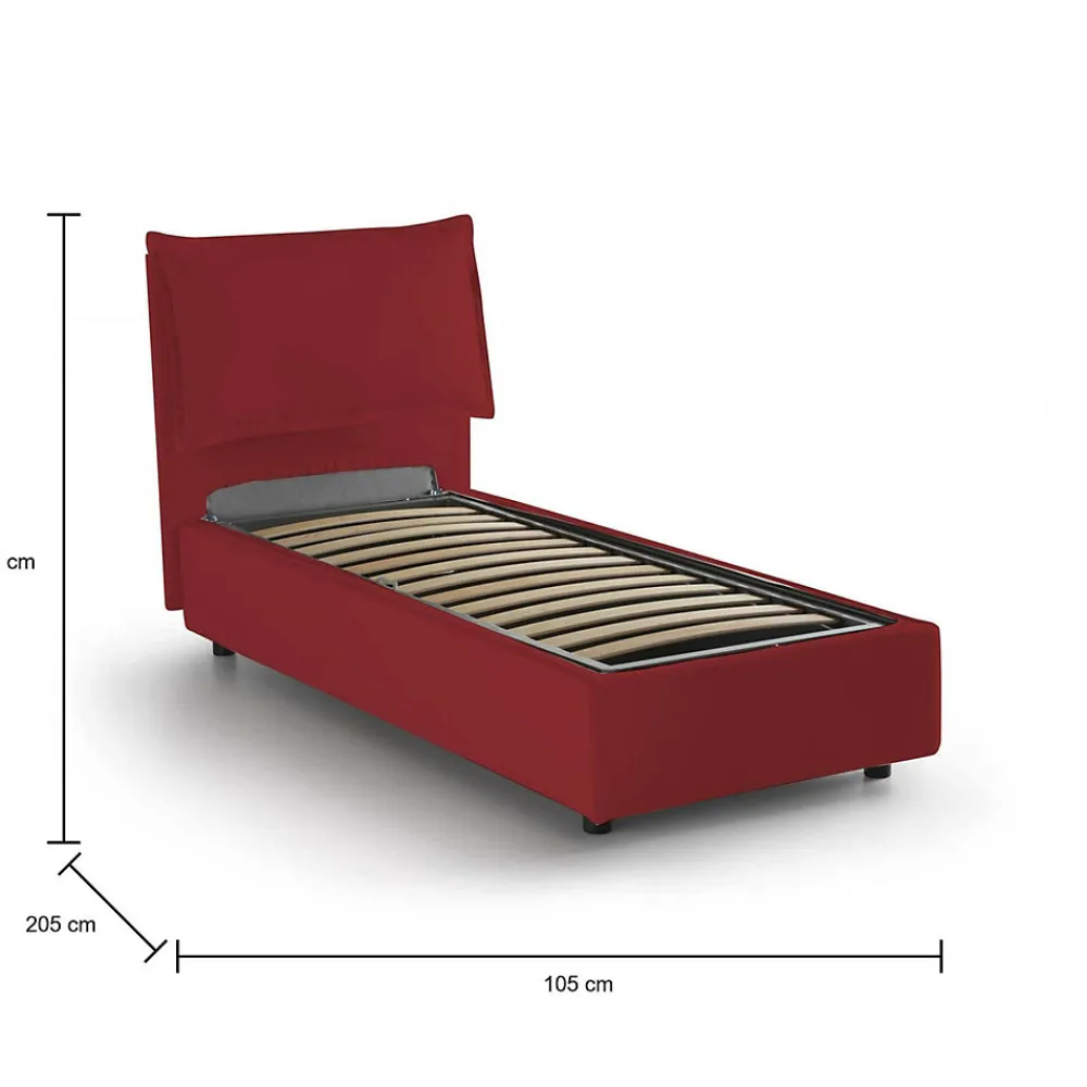 Lit simple Dpal, Lit coffre avec revêtement en tissu, Ouverture frontale, adapté pour matelas 90x190 cm, Rouge>Talamo Italia Outlet