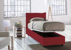 Lit simple Dpal, Lit coffre avec revêtement en tissu, Ouverture frontale, adapté pour matelas 90x190 cm, Rouge><noscript><img width=