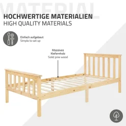 Ml-Design Lit simple en bois de pin naturel d'adolescents avec sommier à lattes 200x90 cm* Lit Simple