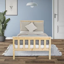 Ml-Design Lit simple en bois de pin naturel d'adolescents avec sommier à lattes 200x90 cm* Lit Simple