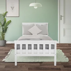 Ml-Design Lit simple en bois de pin blanc d'adolescents avec sommier à lattes 200x90 cm* Lit Simple