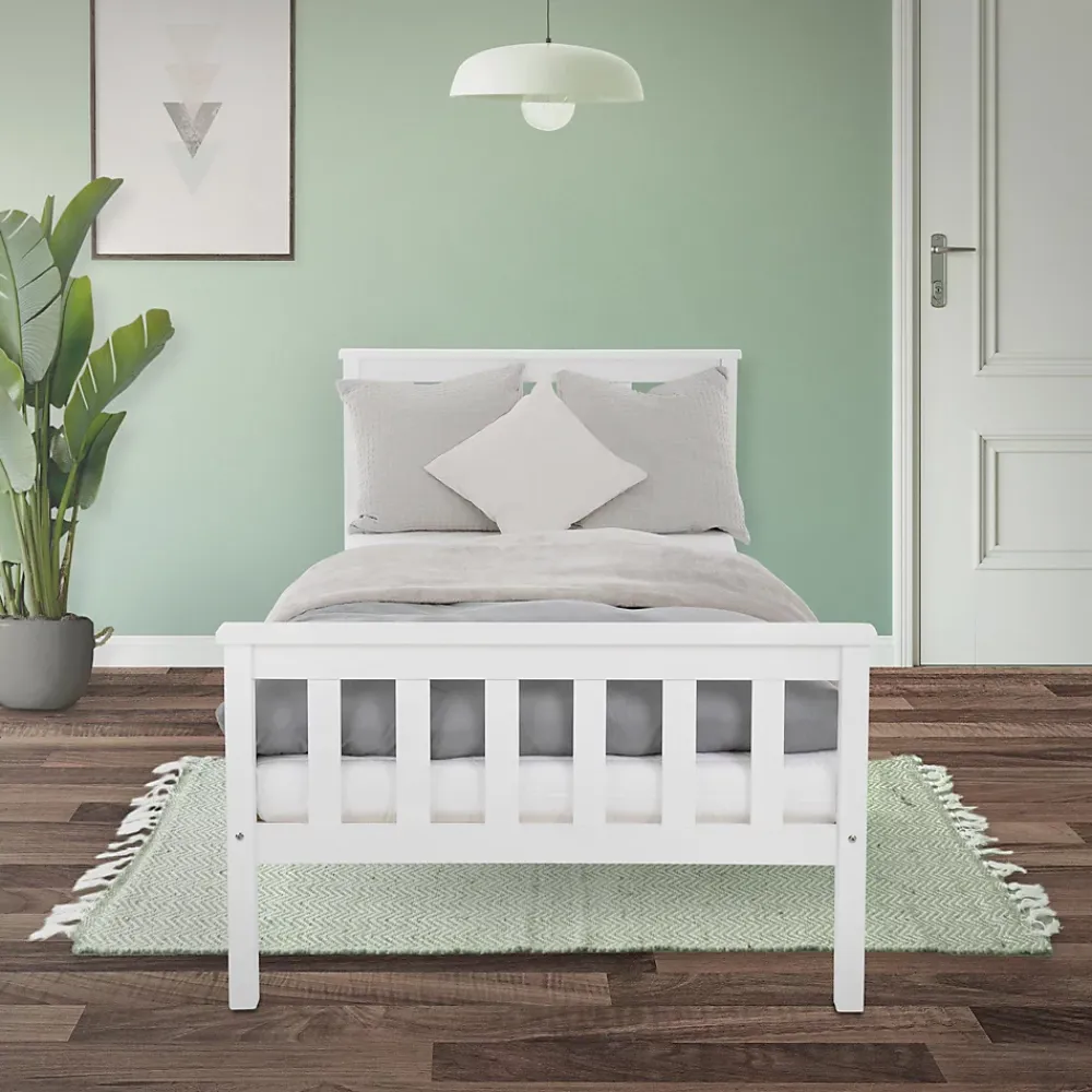 Ml-Design Lit simple en bois de pin blanc d'adolescents avec sommier à lattes 200x90 cm* Lit Simple
