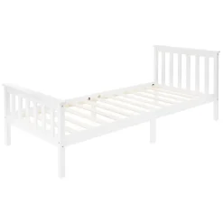 Ml-Design Lit simple en bois de pin blanc d'adolescents avec sommier à lattes 200x90 cm* Lit Simple