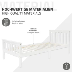 Ml-Design Lit simple en bois de pin blanc d'adolescents avec sommier à lattes 200x90 cm* Lit Simple