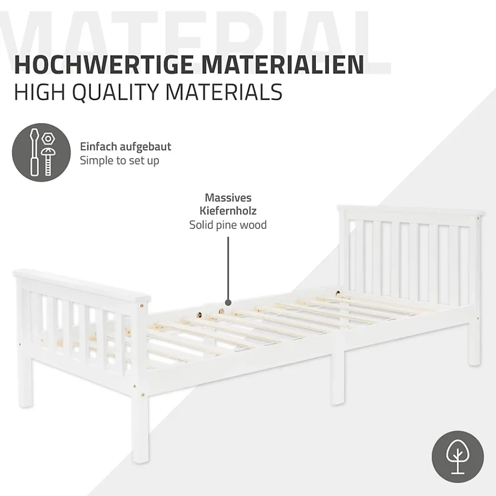 Ml-Design Lit simple en bois de pin blanc d'adolescents avec sommier à lattes 200x90 cm* Lit Simple