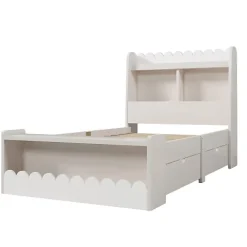 ModernLuxe Lit simple en bois 90x190cm - avec 2 tiroirs et étagères - Blanc (matelas non inclus)* Lit Simple