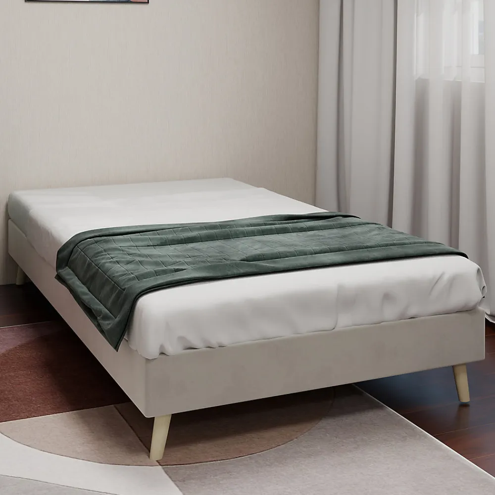 Lit Simple Enfant 90x200 cm - sans Tête de Lit, Revêtement en Velours et Cadre Bas, Composite et Métal, sans Matelas, Beige>Okwish Sale
