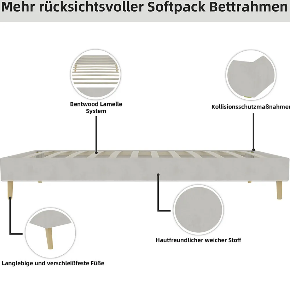 Lit Simple Enfant 90x200 cm - sans Tête de Lit, Revêtement en Velours et Cadre Bas, Composite et Métal, sans Matelas, Beige>Okwish Sale