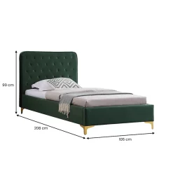 Idimex Lit simple GLAMOUR, 90x190 cm, capitonné avec sommier, revêtement en velours vert* Lit Simple