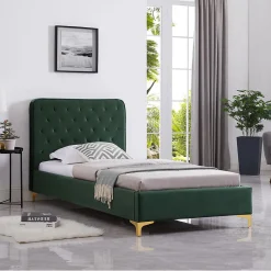 Idimex Lit simple GLAMOUR, 90x190 cm, capitonné avec sommier, revêtement en velours vert* Lit Simple
