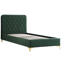 Idimex Lit simple GLAMOUR, 90x190 cm, capitonné avec sommier, revêtement en velours vert* Lit Simple