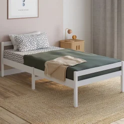 IDMarket Lit simple HARPER 90 x 190 cm avec sommier bois blanc* Lit Avec Rangement