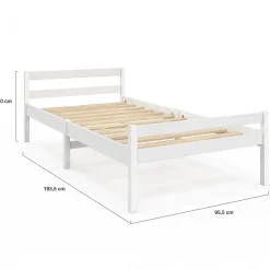IDMarket Lit simple HARPER 90 x 190 cm avec sommier bois blanc* Lit Avec Rangement