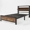 Lit simple industriel avec tête de lit rangement bois noyer 90x200cm>Urban Meuble Best
