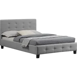 Idimex Lit simple JOLIEN, 120 x 190 cm, capitonné avec sommier, revêtement en tissu gris* Lit Simple
