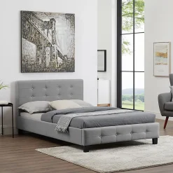 Idimex Lit simple JOLIEN, 120 x 190 cm, capitonné avec sommier, revêtement en tissu gris* Lit Simple