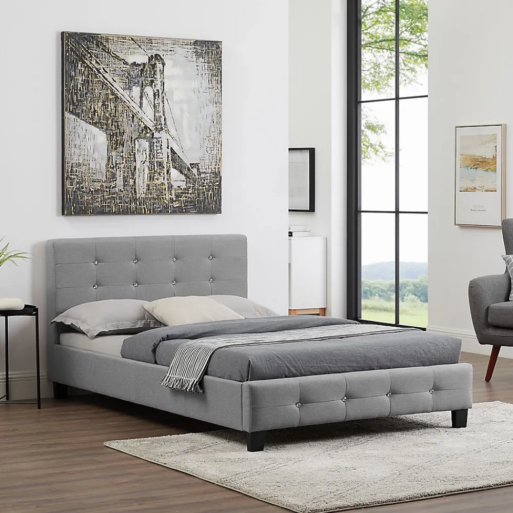 Idimex Lit simple JOLIEN, 120 x 190 cm, capitonné avec sommier, revêtement en tissu gris* Lit Simple