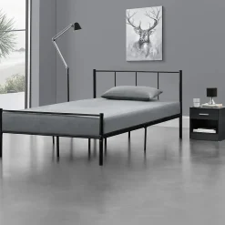 Lit simple Laos métal avec sommier à lattes 120 x 200 cm noir en.casa>[En.Casa] Outlet